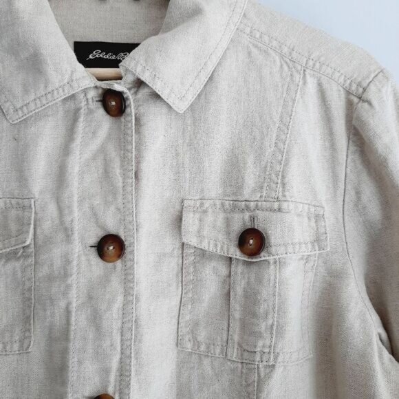 EDDIE BAUER 100% Linen Canvas Button Down Jacket Utility Light Beige Sz L - Picture 4 of 13